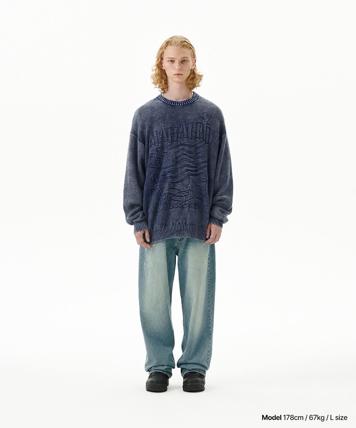 마하그리드(MAHAGRID) PIGMENT FLAG KNIT SWEATER BLUE(MG2FFMK602A)
