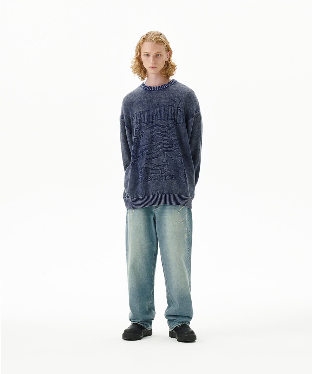 마하그리드(MAHAGRID) PIGMENT FLAG KNIT SWEATER BLUE(MG2FFMK602A)
