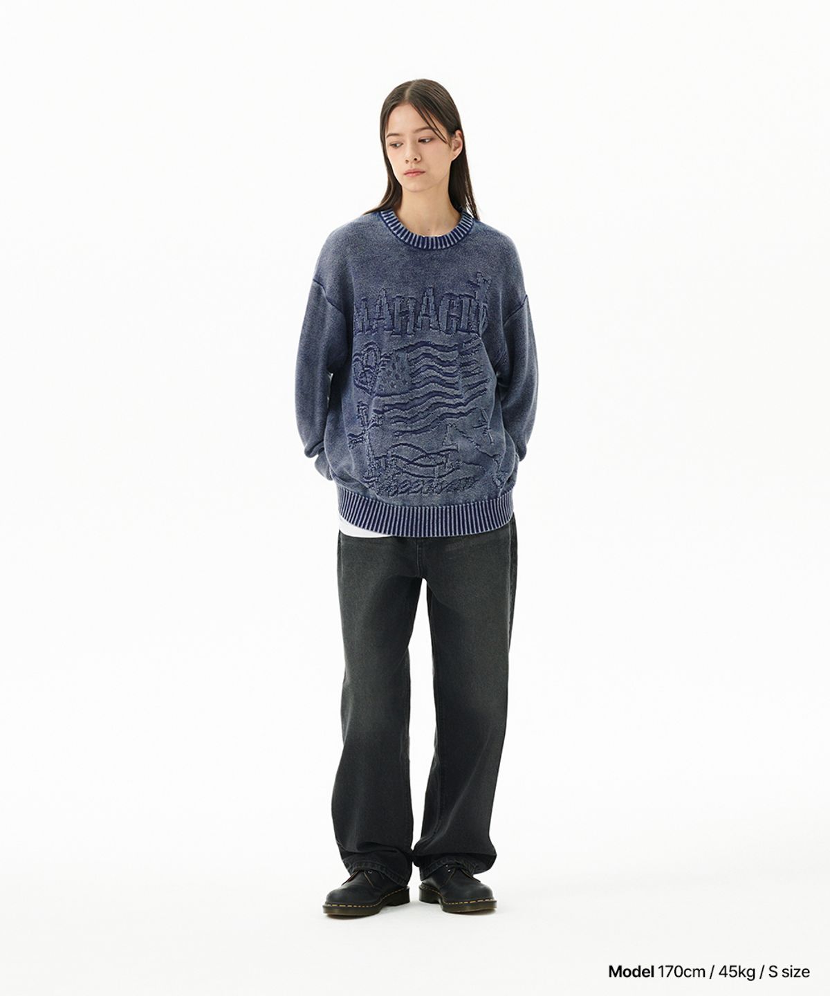 마하그리드(MAHAGRID) PIGMENT FLAG KNIT SWEATER BLUE(MG2FFMK602A)