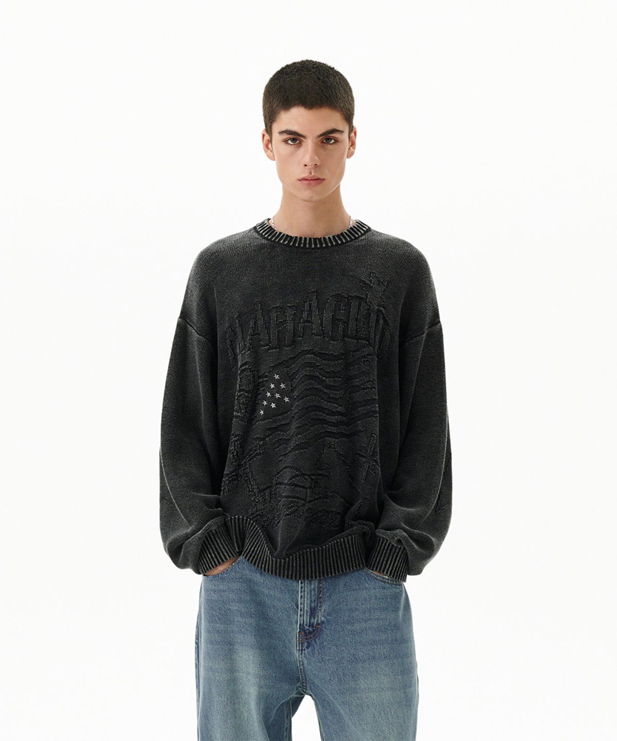 마하그리드(MAHAGRID) PIGMENT FLAG KNIT SWEATER BLACK(MG2FFMK602A)