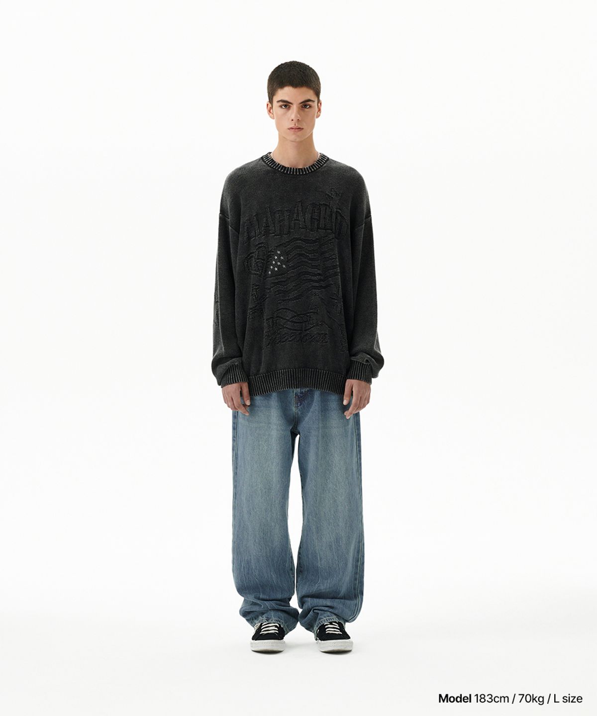 마하그리드(MAHAGRID) PIGMENT FLAG KNIT SWEATER BLACK(MG2FFMK602A)