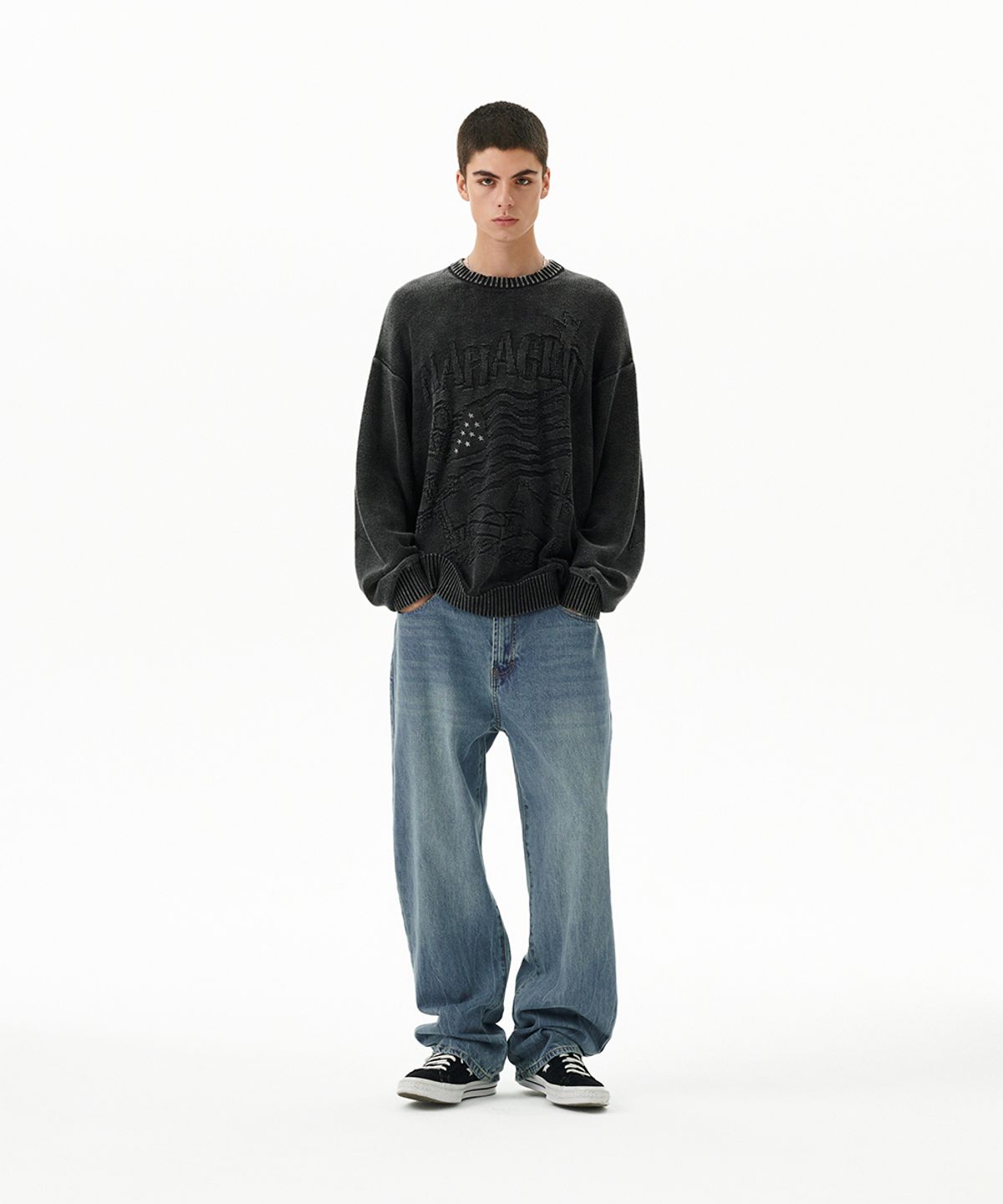 마하그리드(MAHAGRID) PIGMENT FLAG KNIT SWEATER BLACK(MG2FFMK602A)