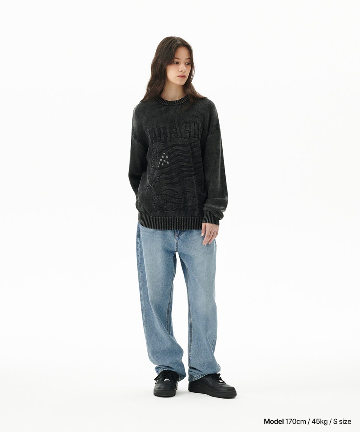 마하그리드(MAHAGRID) PIGMENT FLAG KNIT SWEATER BLACK(MG2FFMK602A)