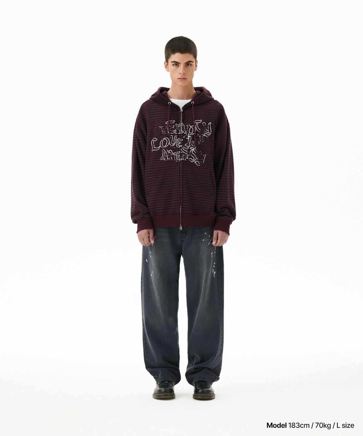 마하그리드(MAHAGRID) EMPTY STRIPE ZIP UP HOODIE BURGUNDY(MG2FFMM498A)