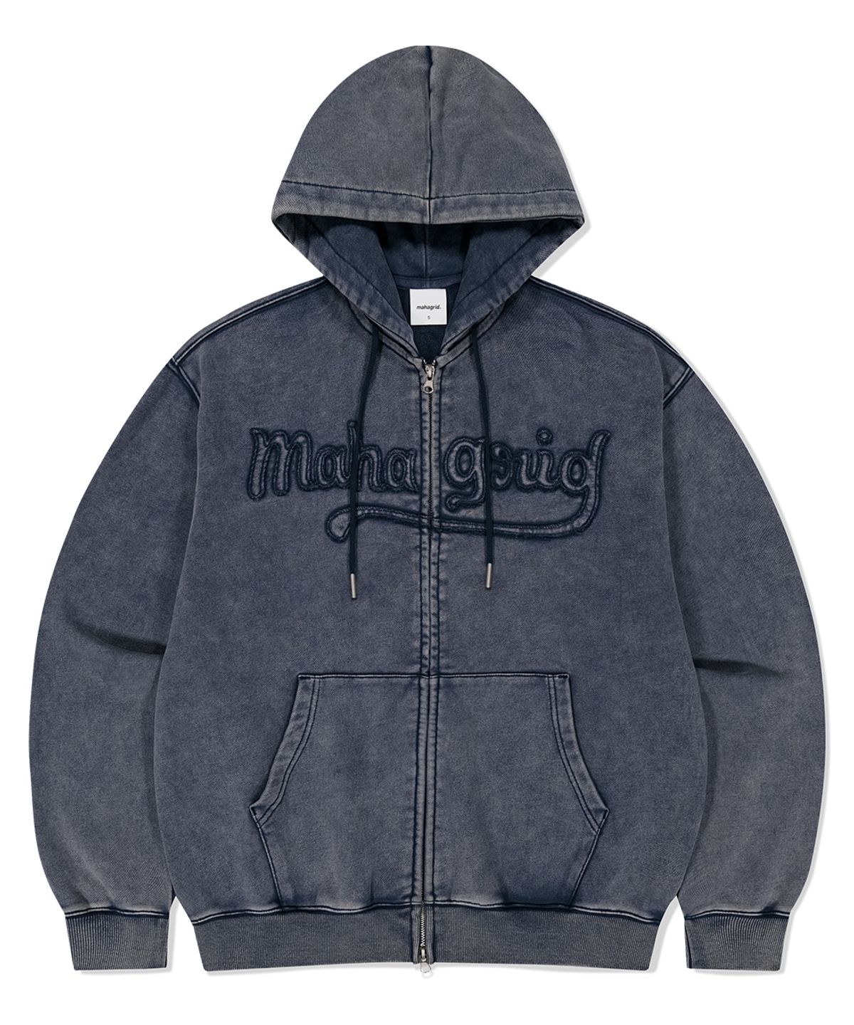 마하그리드(MAHAGRID) WASHED CUT OFF APPLIQUE HOOD ZIP UP NAVY(MG2FFMM496A)