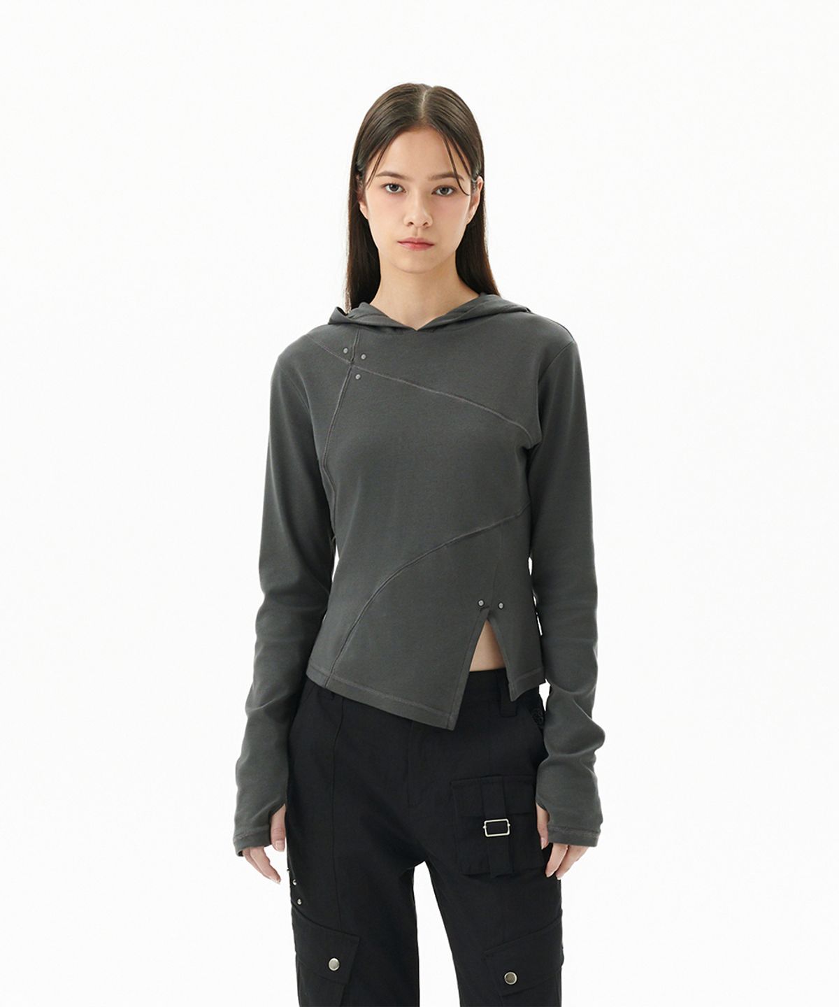 마하그리드(MAHAGRID) CURVED SLIM HOODIE GREY(MG2FFFM419A)