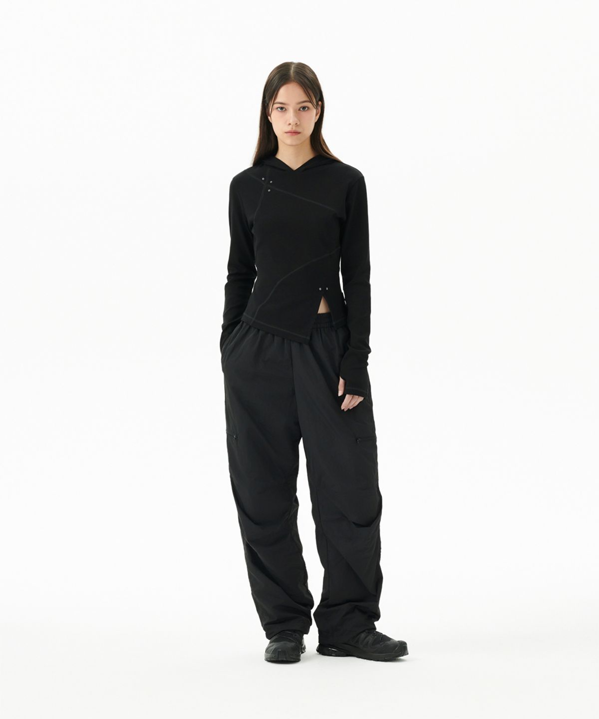 마하그리드(MAHAGRID) CURVED SLIM HOODIE BLACK(MG2FFFM419A)