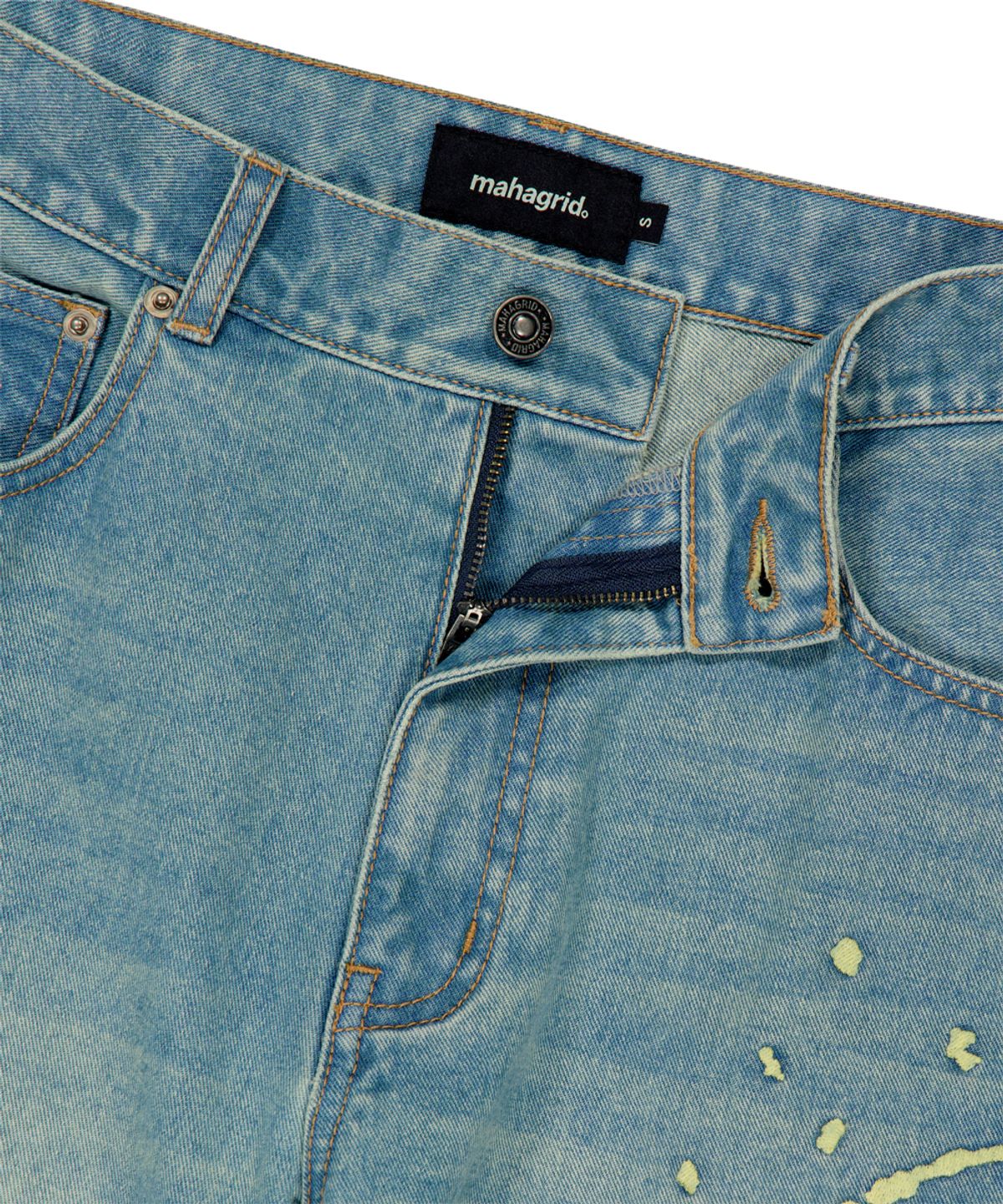마하그리드(MAHAGRID) EMB SPLATTER DENIM PANT BLUE(MG2FFMD110A)