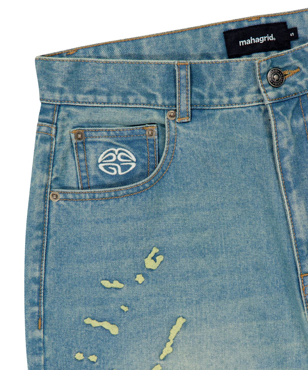 마하그리드(MAHAGRID) EMB SPLATTER DENIM PANT BLUE(MG2FFMD110A)