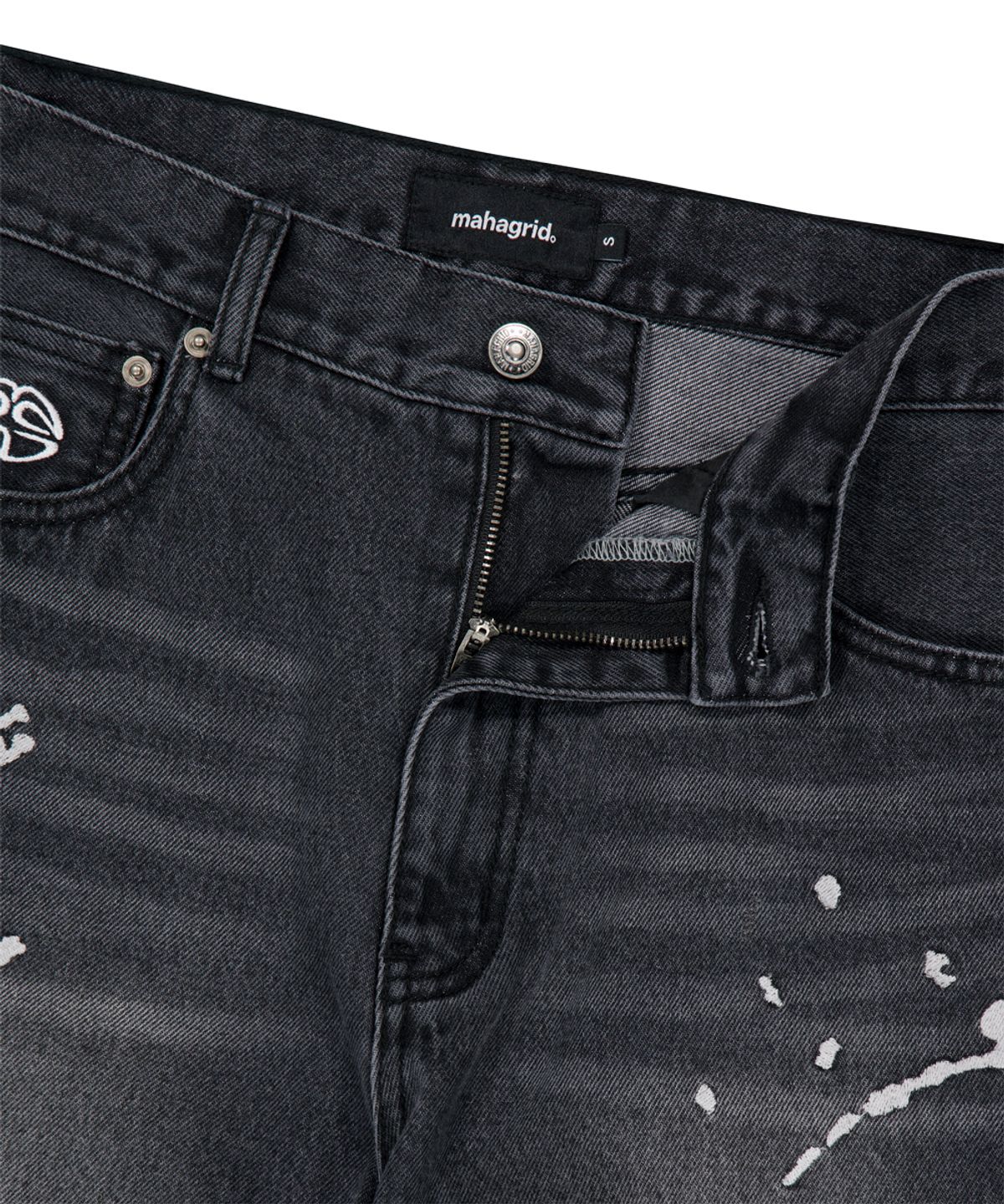 마하그리드(MAHAGRID) EMB SPLATTER DENIM PANT BLACK(MG2FFMD111A)