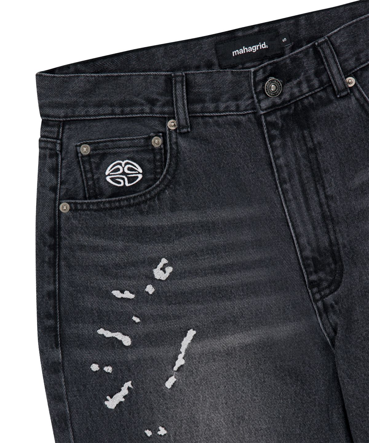마하그리드(MAHAGRID) EMB SPLATTER DENIM PANT BLACK(MG2FFMD111A)