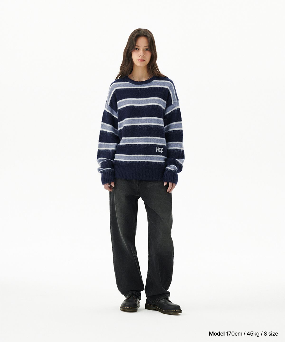 마하그리드(MAHAGRID) HAIRY STRIPE KNIT SWEATER NAVY(MG2FFMK600A)