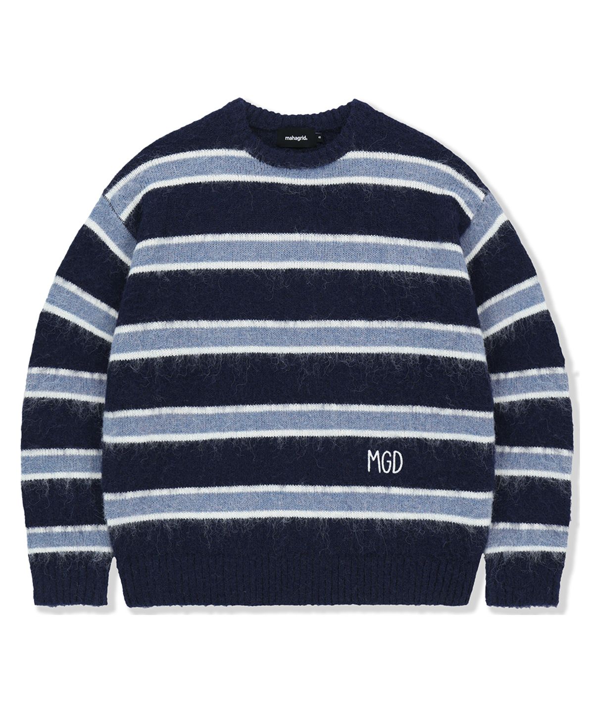 마하그리드(MAHAGRID) HAIRY STRIPE KNIT SWEATER NAVY(MG2FFMK600A)
