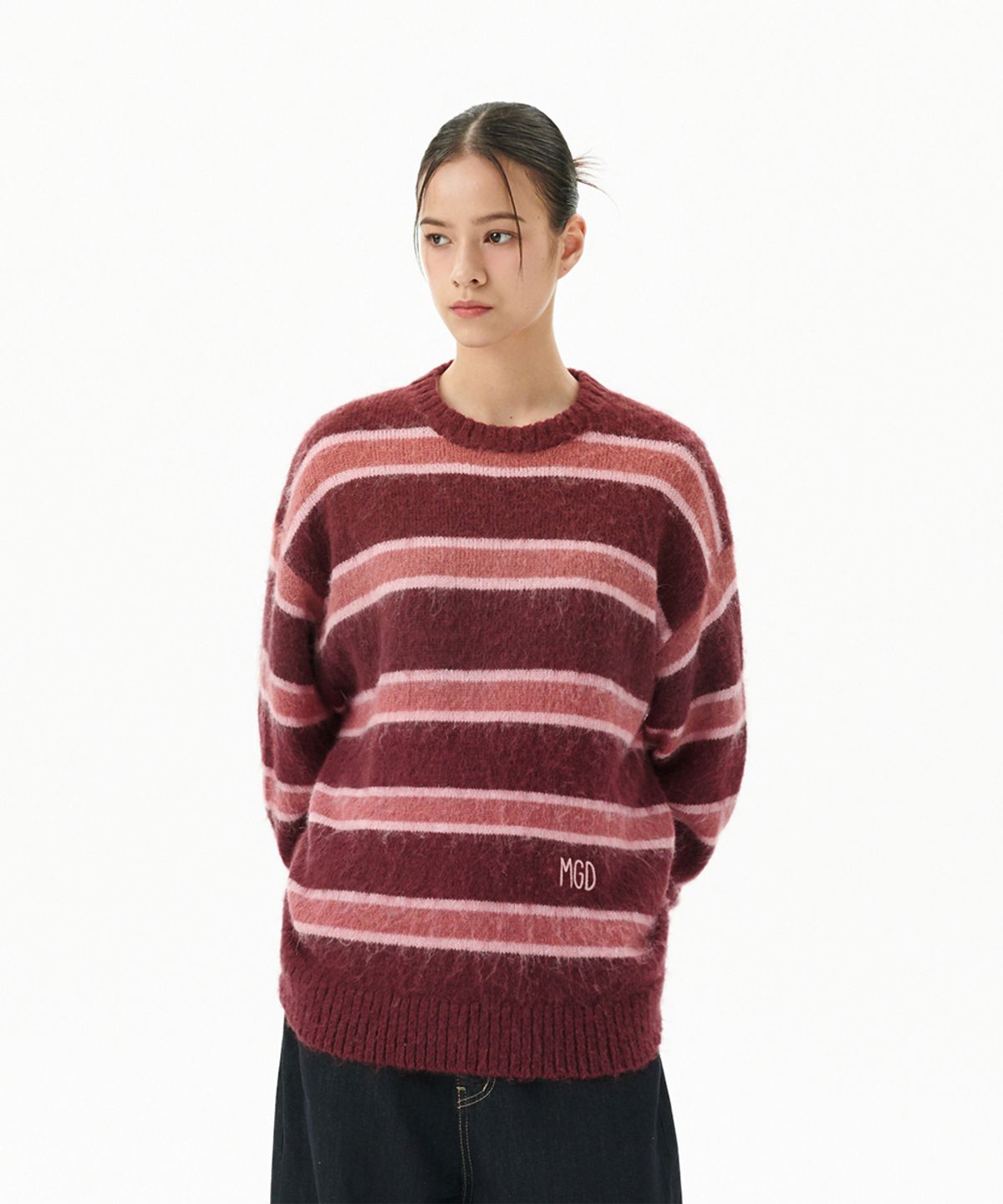 마하그리드(MAHAGRID) HAIRY STRIPE KNIT SWEATER BURGUNDY(MG2FFMK600A)