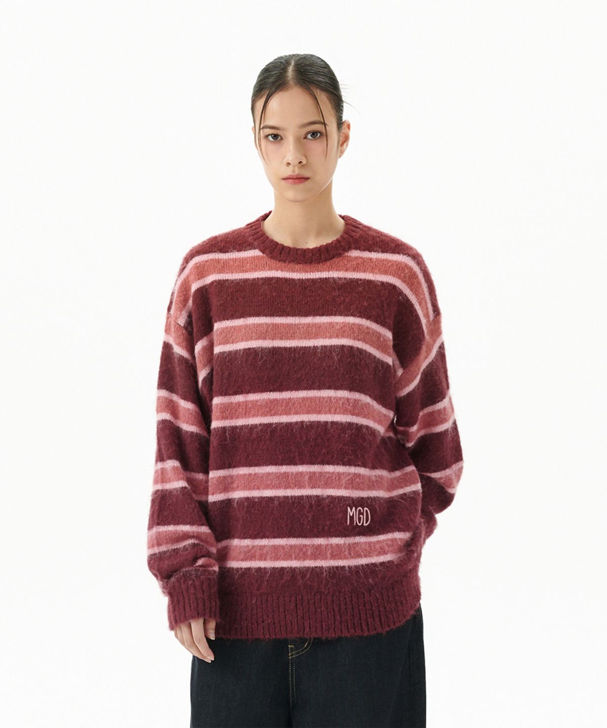 마하그리드(MAHAGRID) HAIRY STRIPE KNIT SWEATER BURGUNDY(MG2FFMK600A)