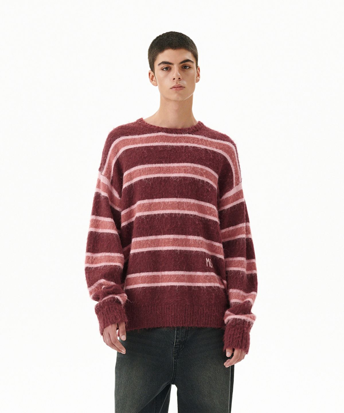 마하그리드(MAHAGRID) HAIRY STRIPE KNIT SWEATER BURGUNDY(MG2FFMK600A)