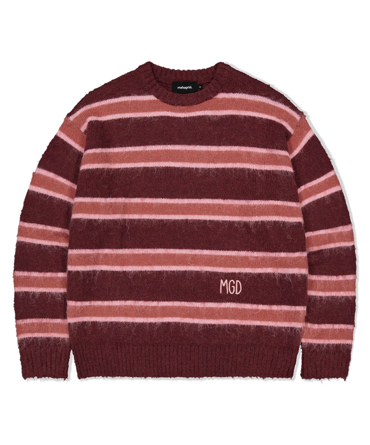 마하그리드(MAHAGRID) HAIRY STRIPE KNIT SWEATER BURGUNDY(MG2FFMK600A)