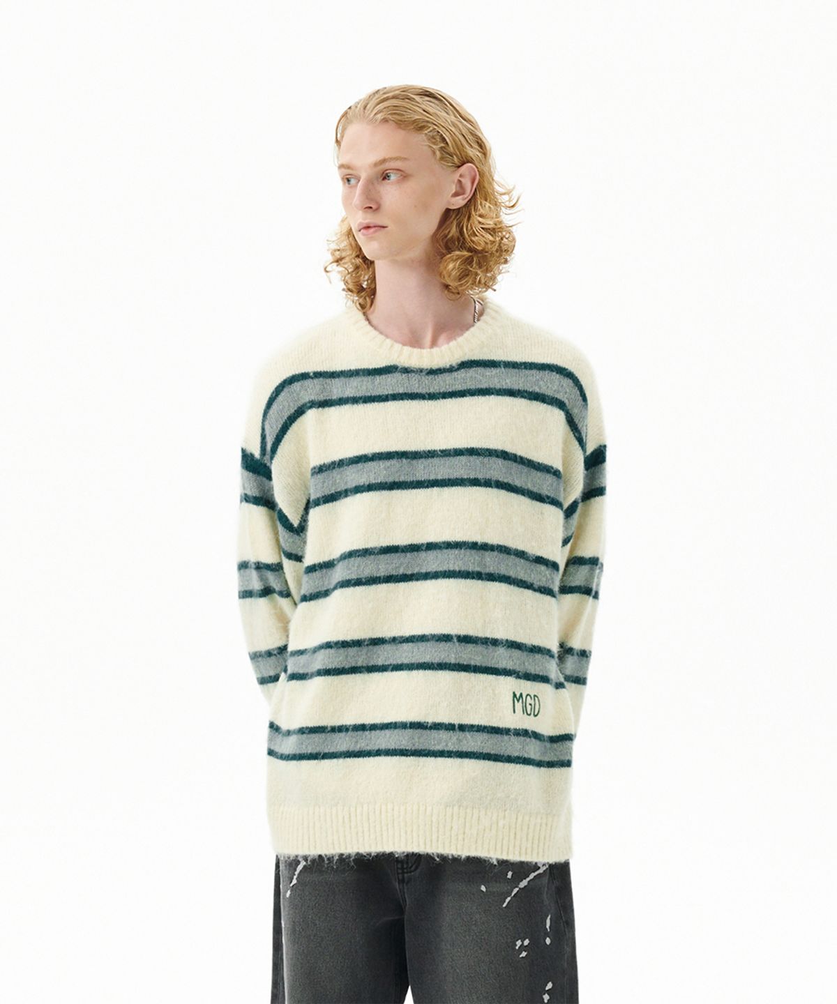 마하그리드(MAHAGRID) HAIRY STRIPE KNIT SWEATER IVORY(MG2FFMK600A)