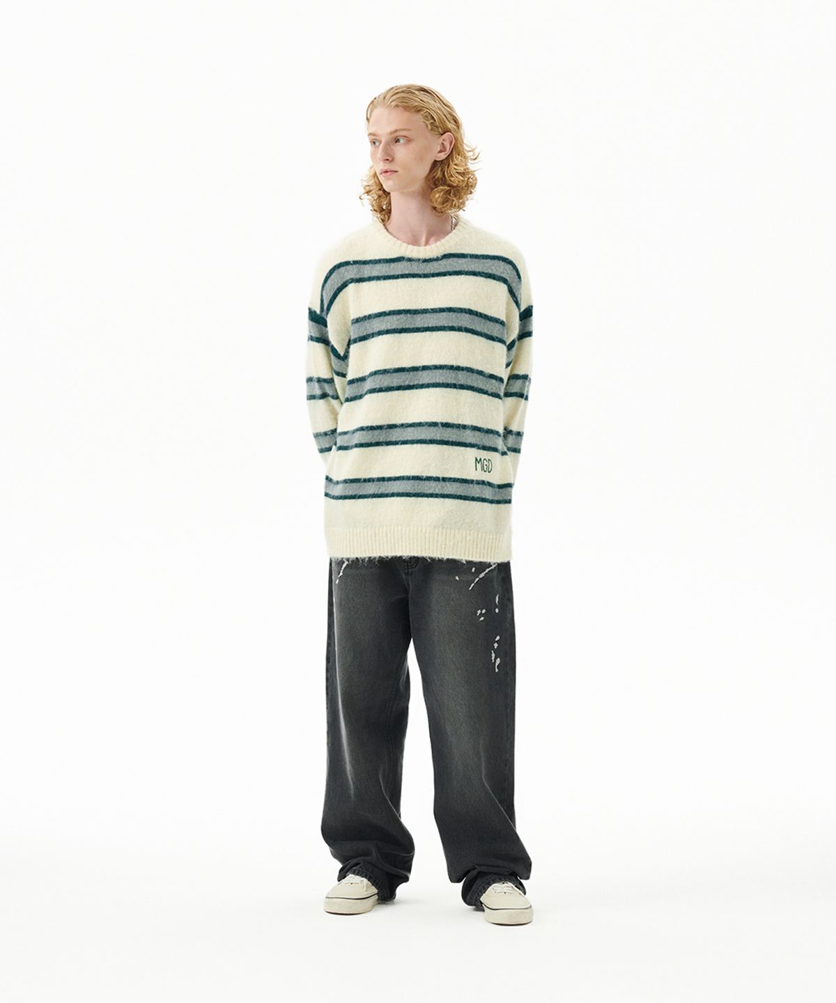 마하그리드(MAHAGRID) HAIRY STRIPE KNIT SWEATER IVORY(MG2FFMK600A)