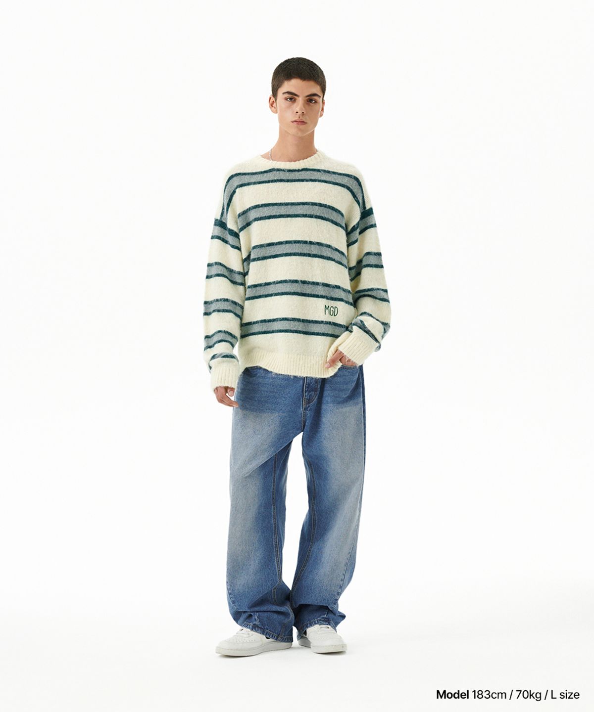 마하그리드(MAHAGRID) HAIRY STRIPE KNIT SWEATER IVORY(MG2FFMK600A)