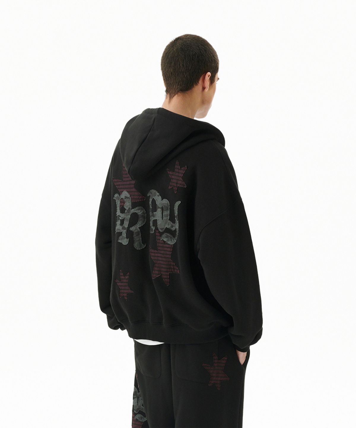 마하그리드(MAHAGRID) PRAY APPLIQUE ZIP UP HOODIE BLACK(MG2FFMM495A)