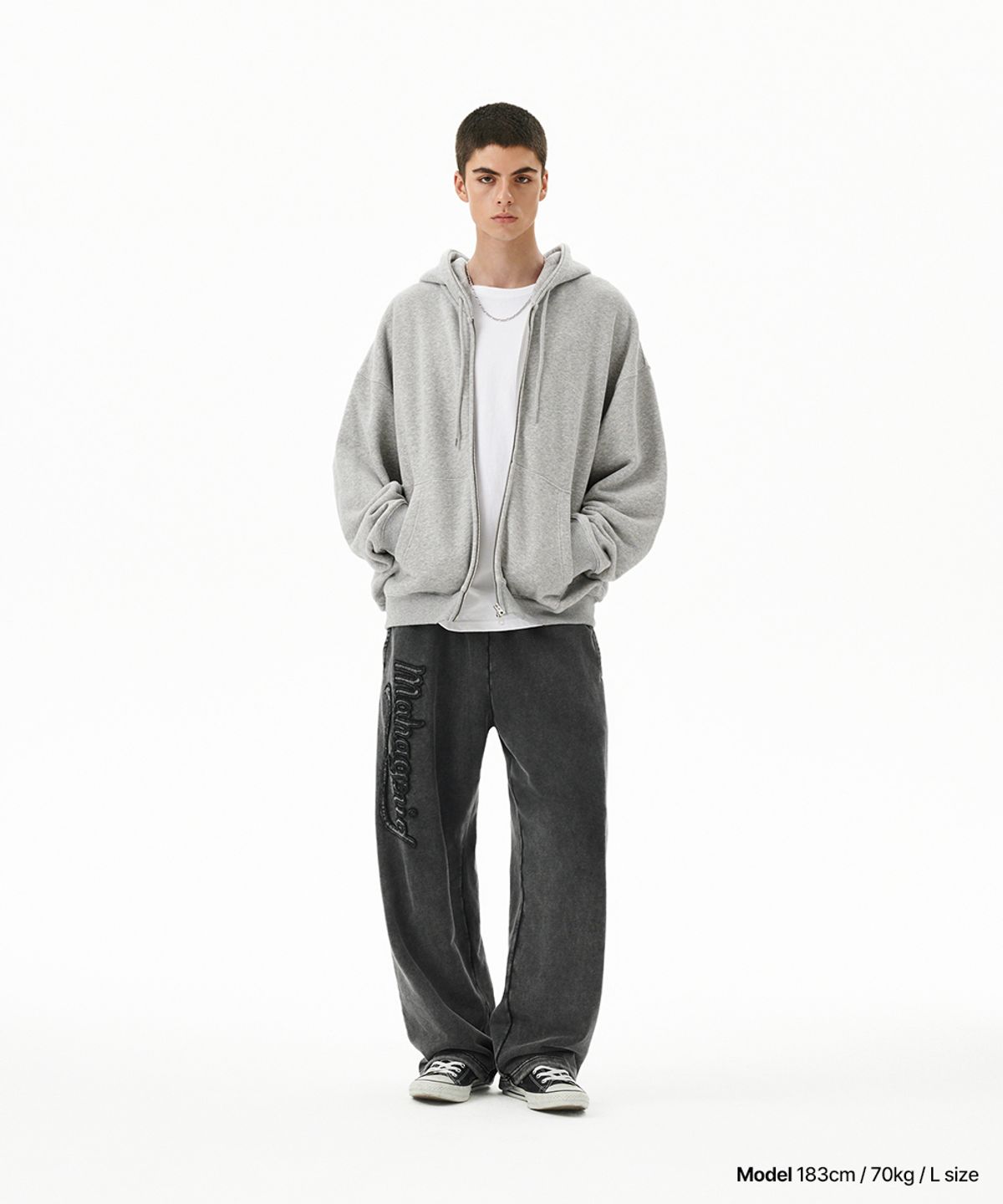 마하그리드(MAHAGRID) PRAY APPLIQUE ZIP UP HOODIE GREY(MG2FFMM495A)