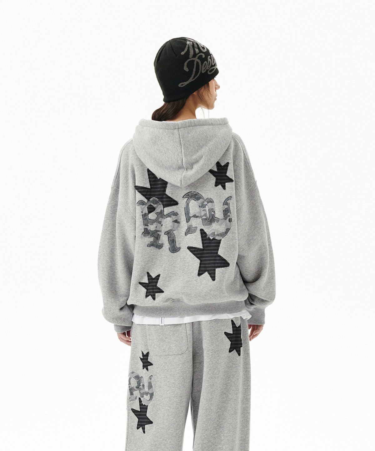 마하그리드(MAHAGRID) PRAY APPLIQUE ZIP UP HOODIE GREY(MG2FFMM495A)