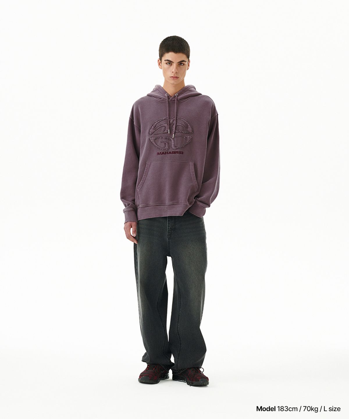 마하그리드(MAHAGRID) PIGMENT ECLIPSE LOGO HOODIE DEEP PURPLE(MG2FFMM411A)