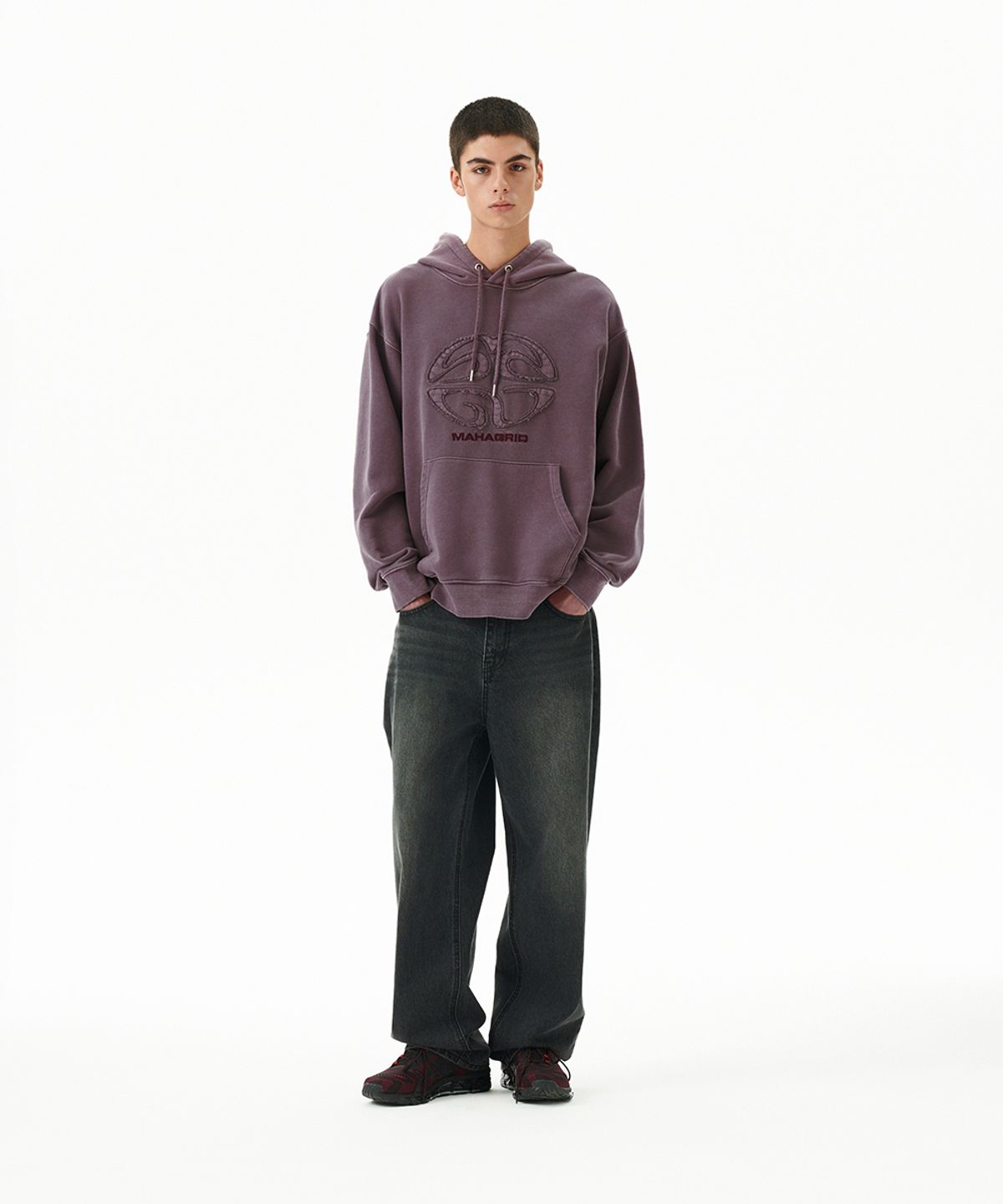마하그리드(MAHAGRID) PIGMENT ECLIPSE LOGO HOODIE DEEP PURPLE(MG2FFMM411A)
