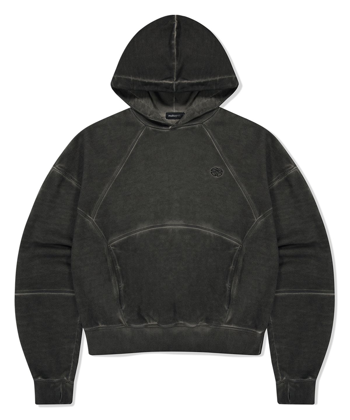 마하그리드(MAHAGRID) DYED CURVED SEAM CROP HOODIE CHARCOAL(MG2FFFM417A)