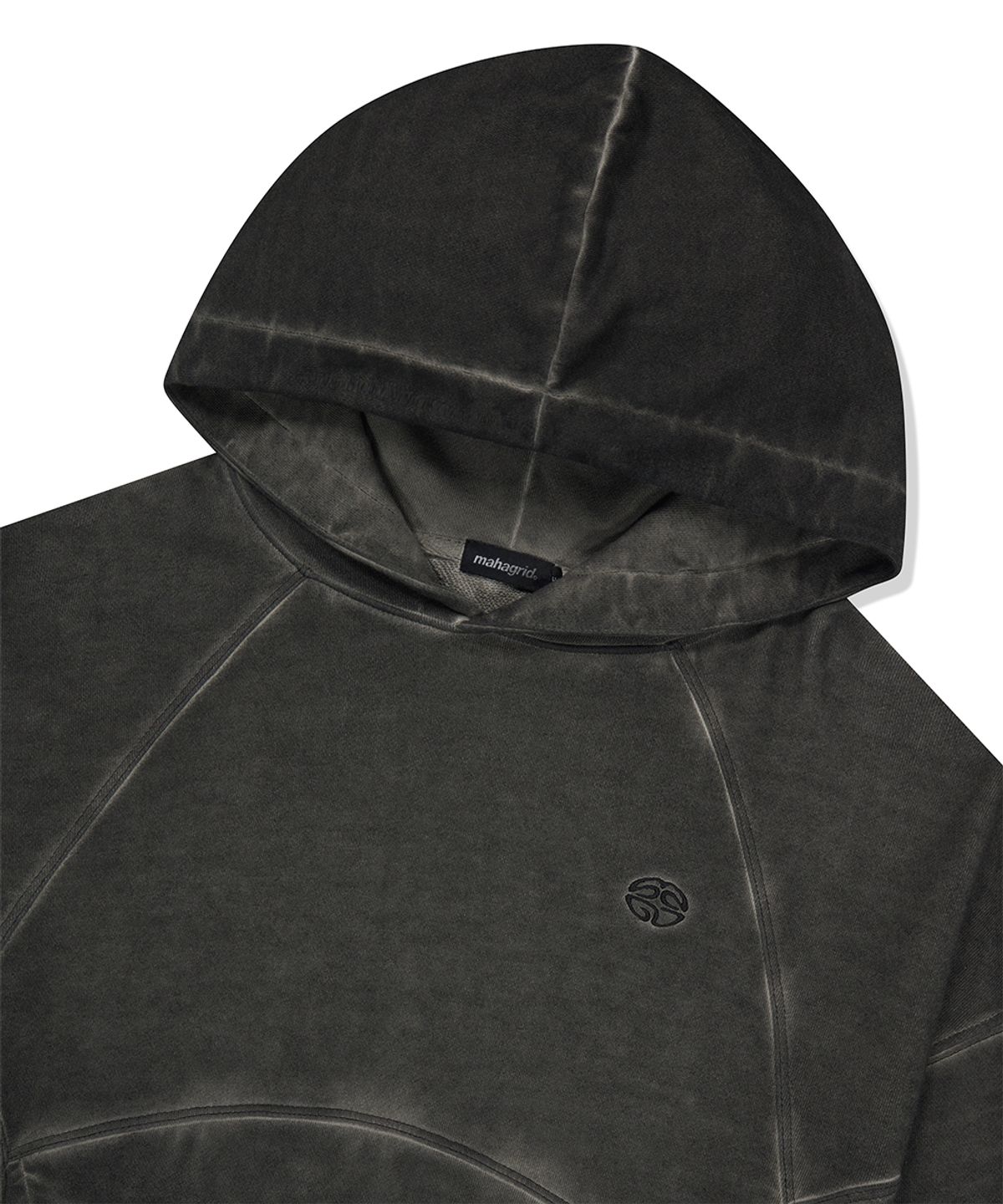 마하그리드(MAHAGRID) DYED CURVED SEAM CROP HOODIE CHARCOAL(MG2FFFM417A)