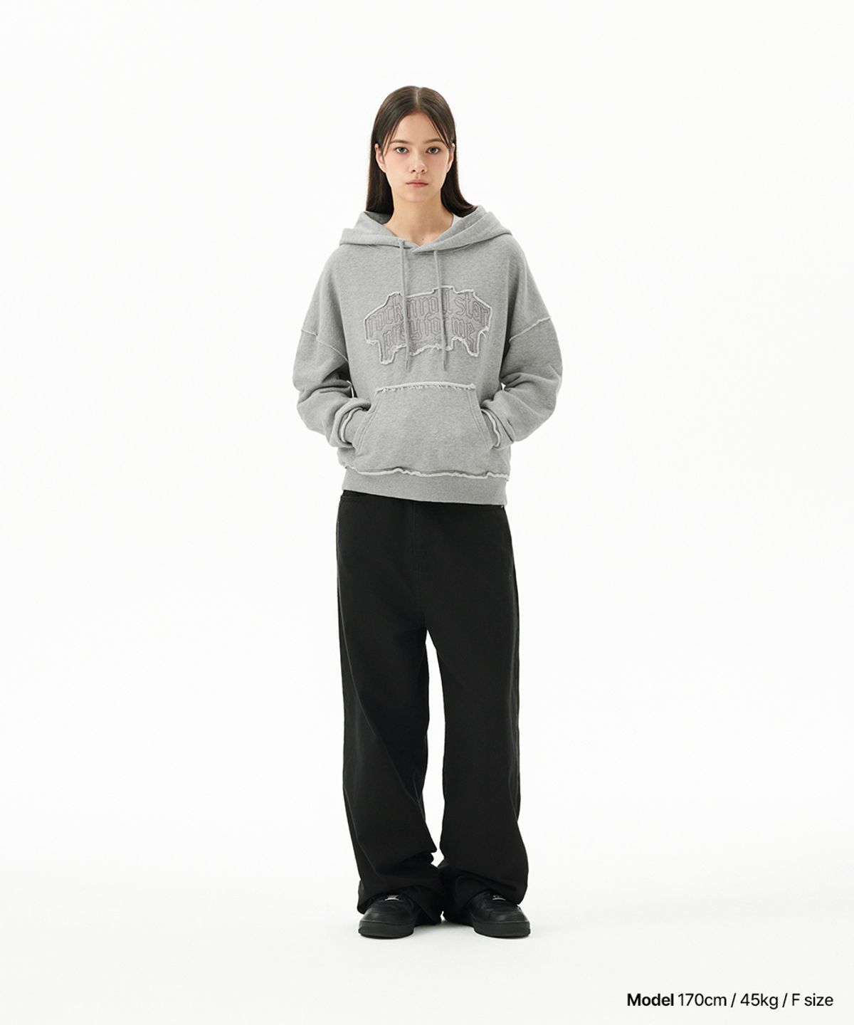 마하그리드(MAHAGRID) RAW CUT PRAY CROP HOODIE GREY(MG2FFFM418A)