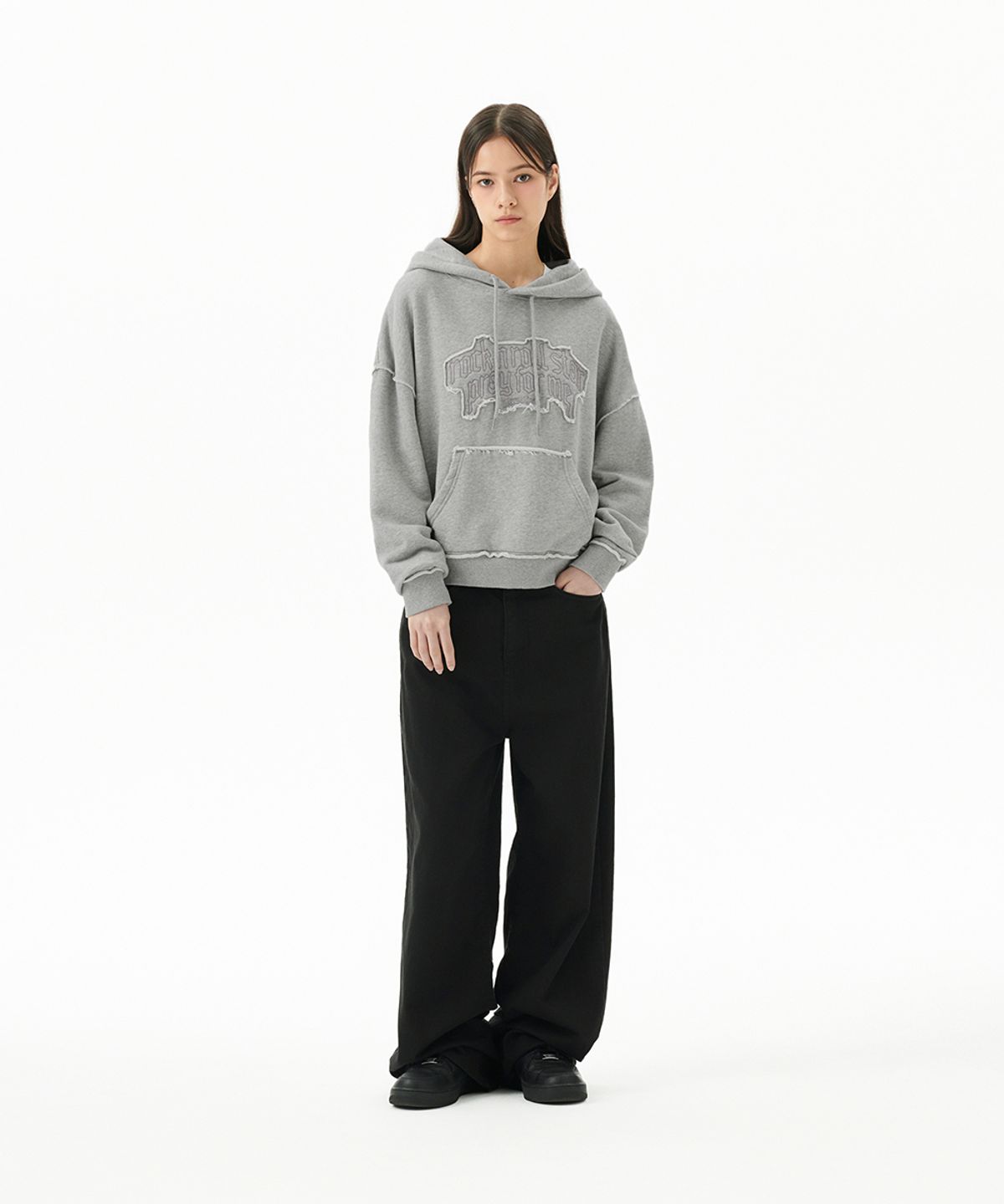 마하그리드(MAHAGRID) RAW CUT PRAY CROP HOODIE GREY(MG2FFFM418A)