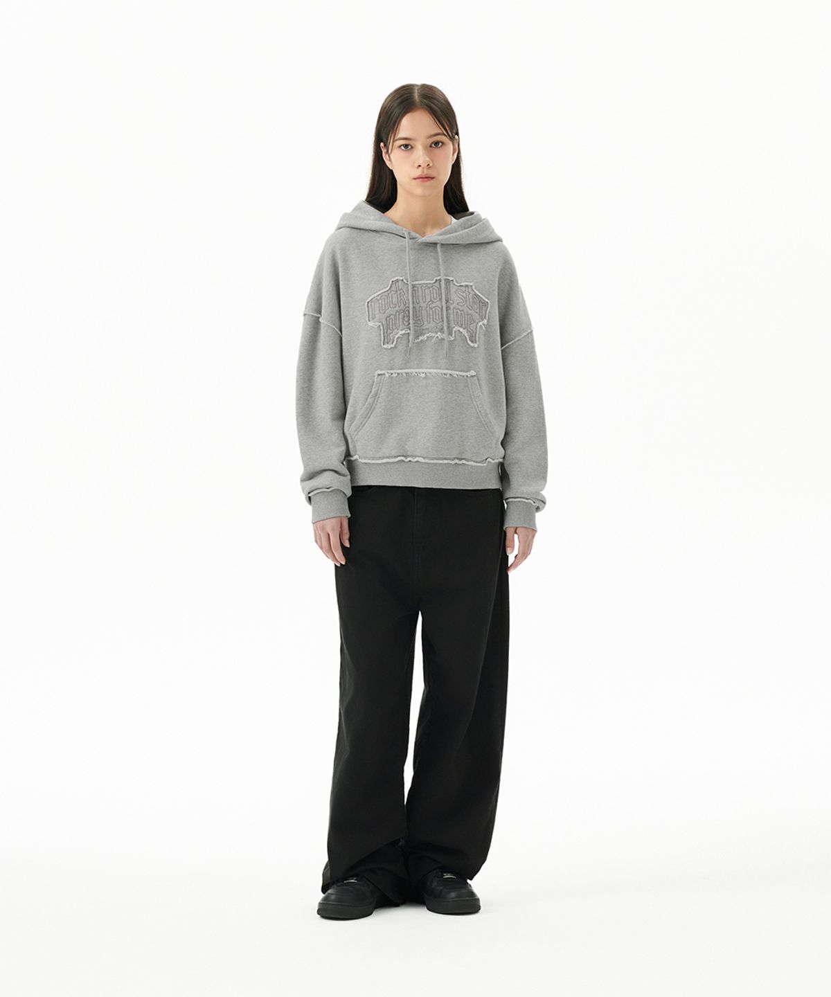 마하그리드(MAHAGRID) RAW CUT PRAY CROP HOODIE GREY(MG2FFFM418A)