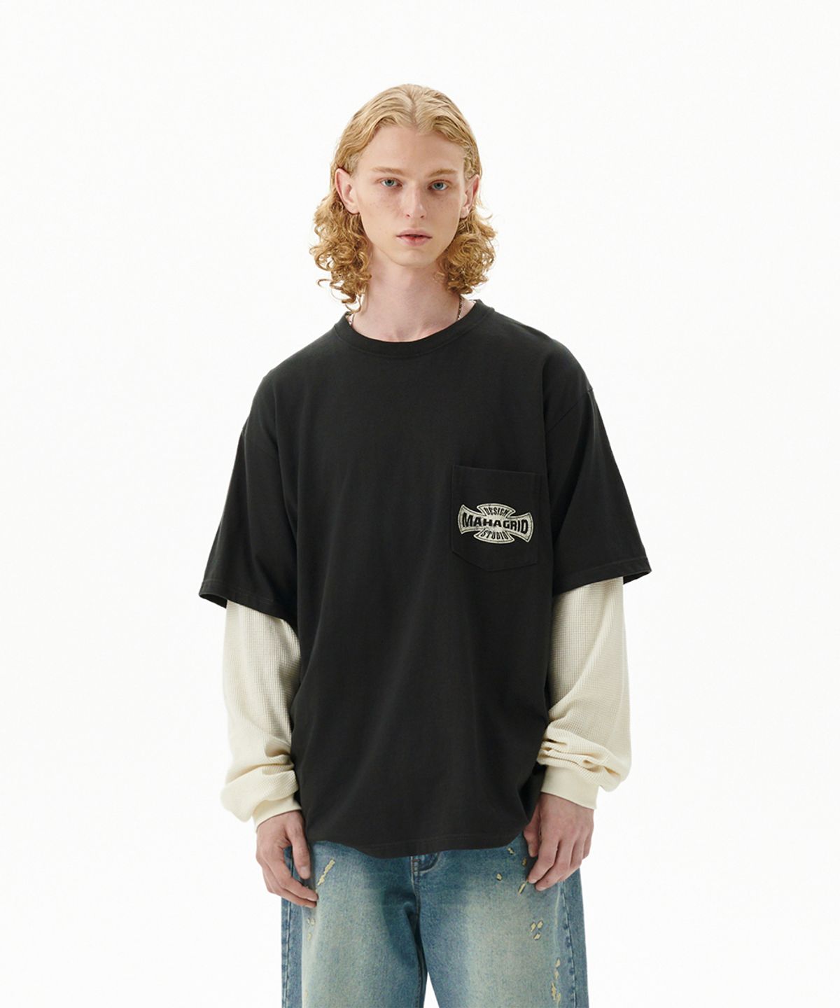 마하그리드(MAHAGRID) CROSS LOGO THERMAL LS TEE CHARCOAL(MG2FFMT571A)
