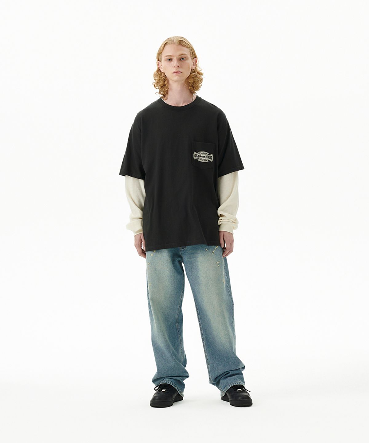 마하그리드(MAHAGRID) CROSS LOGO THERMAL LS TEE CHARCOAL(MG2FFMT571A)