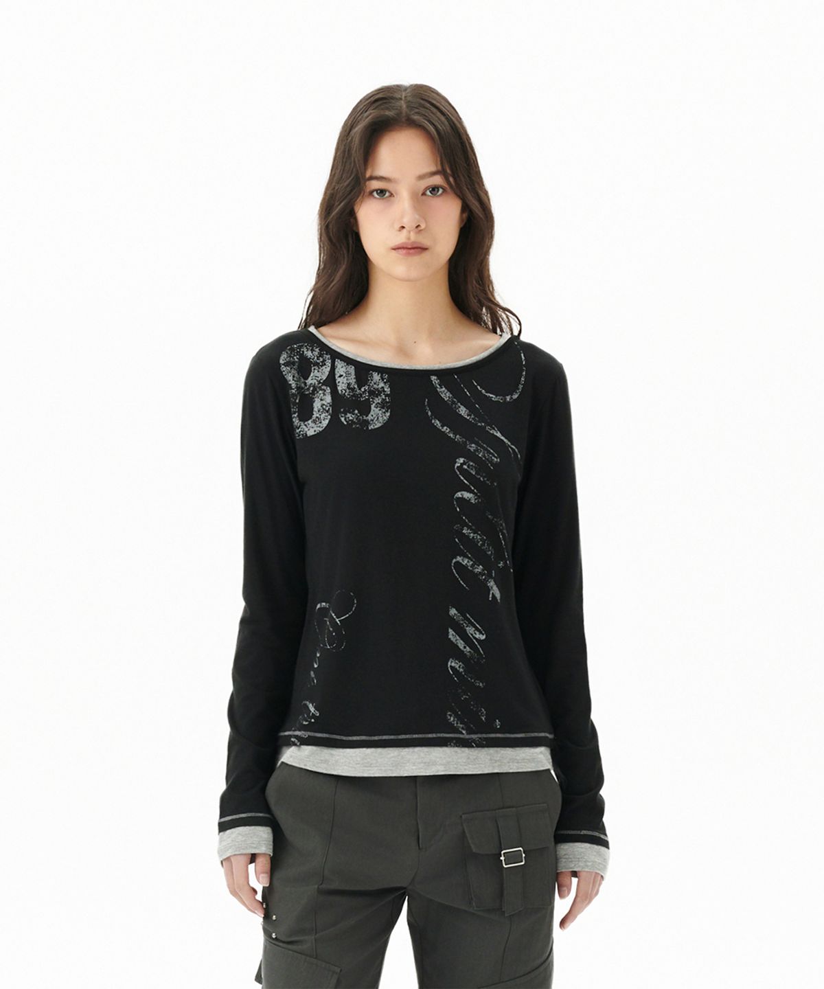 마하그리드(MAHAGRID) TRUTH LAYERED LONG SLEEVE TEE BLACK(MG2FFFT572A)