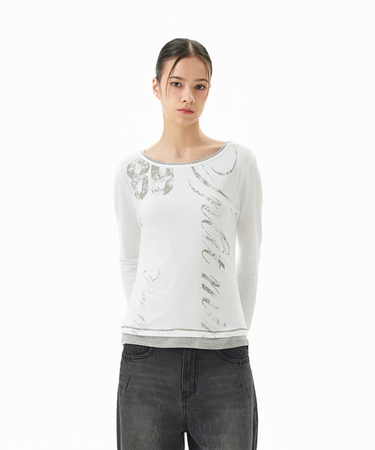 마하그리드(MAHAGRID) TRUTH LAYERED LONG SLEEVE TEE IVORY(MG2FFFT572A)