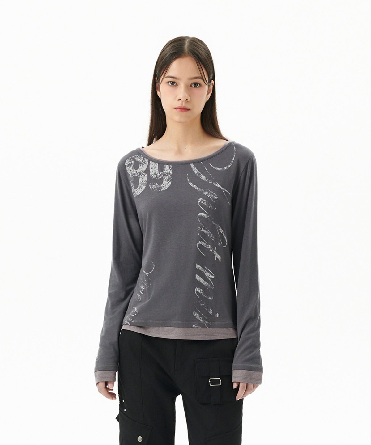 마하그리드(MAHAGRID) TRUTH LAYERED LONG SLEEVE TEE CHARCOAL(MG2FFFT572A)