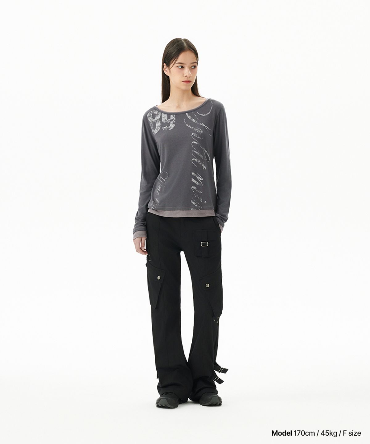 마하그리드(MAHAGRID) TRUTH LAYERED LONG SLEEVE TEE CHARCOAL(MG2FFFT572A)