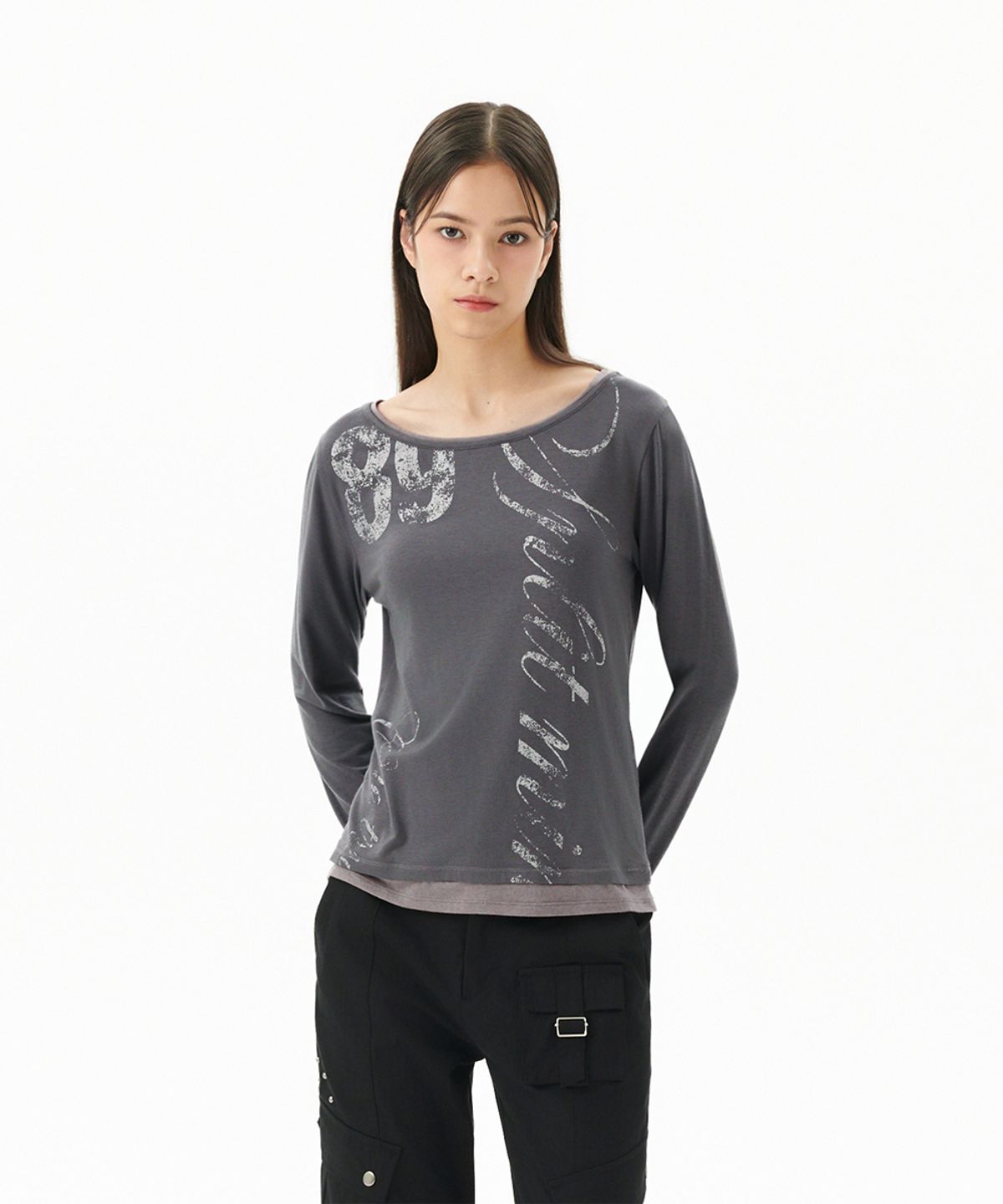 마하그리드(MAHAGRID) TRUTH LAYERED LONG SLEEVE TEE CHARCOAL(MG2FFFT572A)