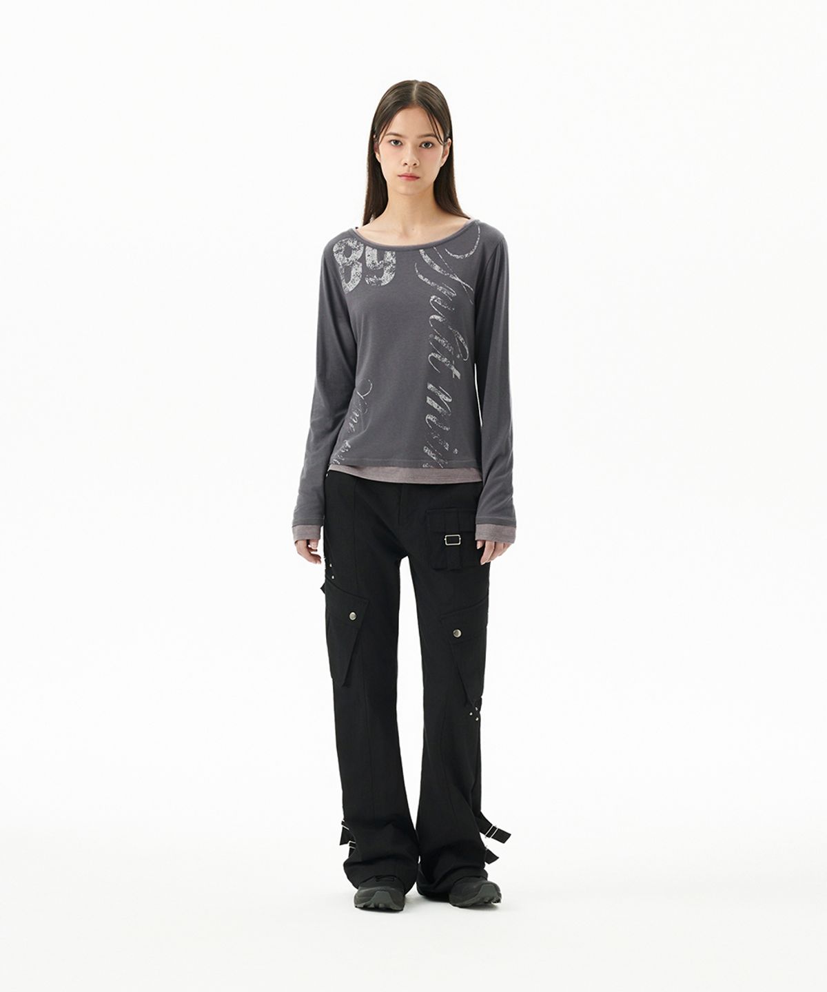 마하그리드(MAHAGRID) TRUTH LAYERED LONG SLEEVE TEE CHARCOAL(MG2FFFT572A)