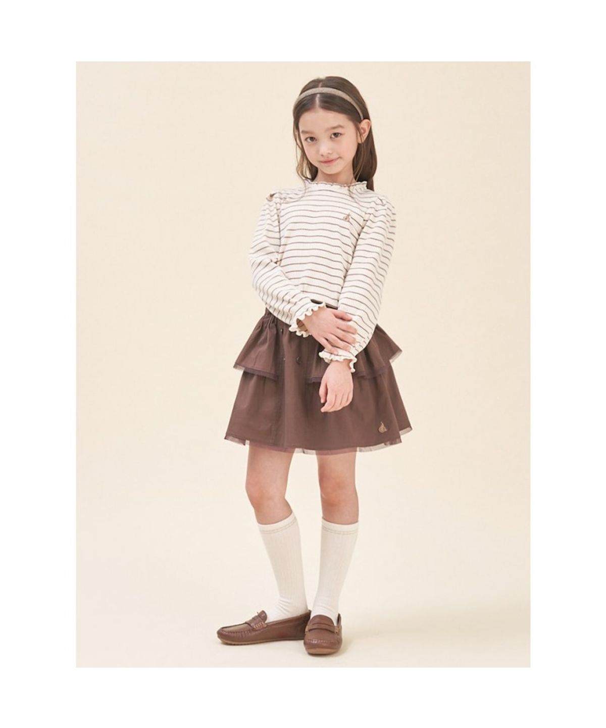 빈폴 키즈(BEANPOLE KIDS) 간절기 스트라이프 골지 티셔츠  브라운 (BI5841G02D) (BI5841G02D)