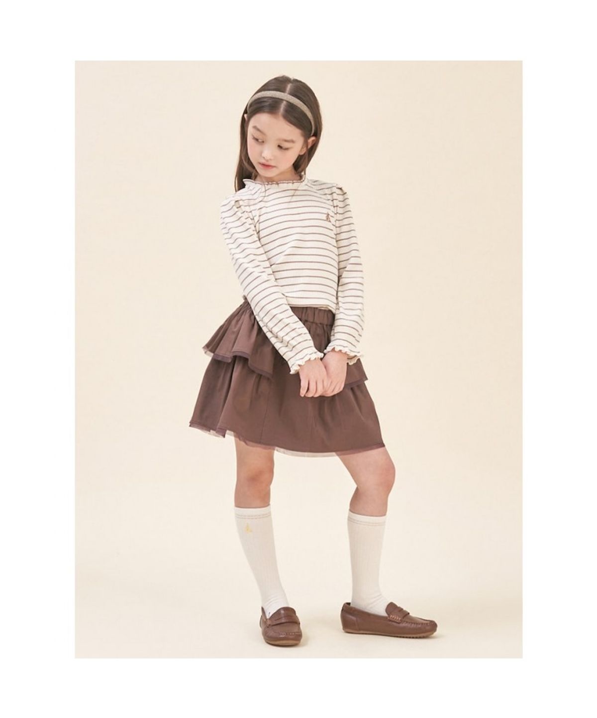 빈폴 키즈(BEANPOLE KIDS) 간절기 스트라이프 골지 티셔츠  브라운 (BI5841G02D) (BI5841G02D)