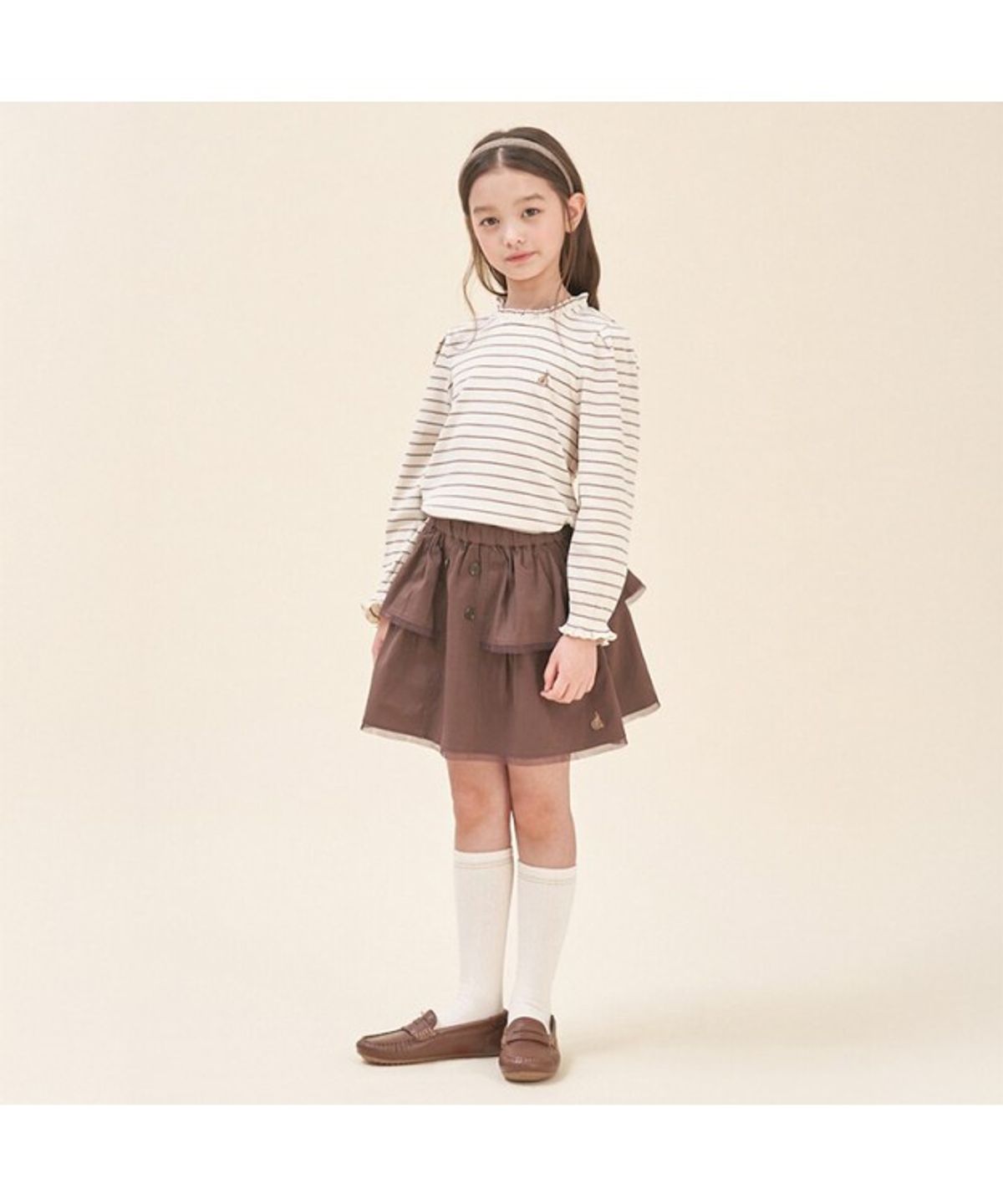 빈폴 키즈(BEANPOLE KIDS) 간절기 스트라이프 골지 티셔츠  브라운 (BI5841G02D) (BI5841G02D)