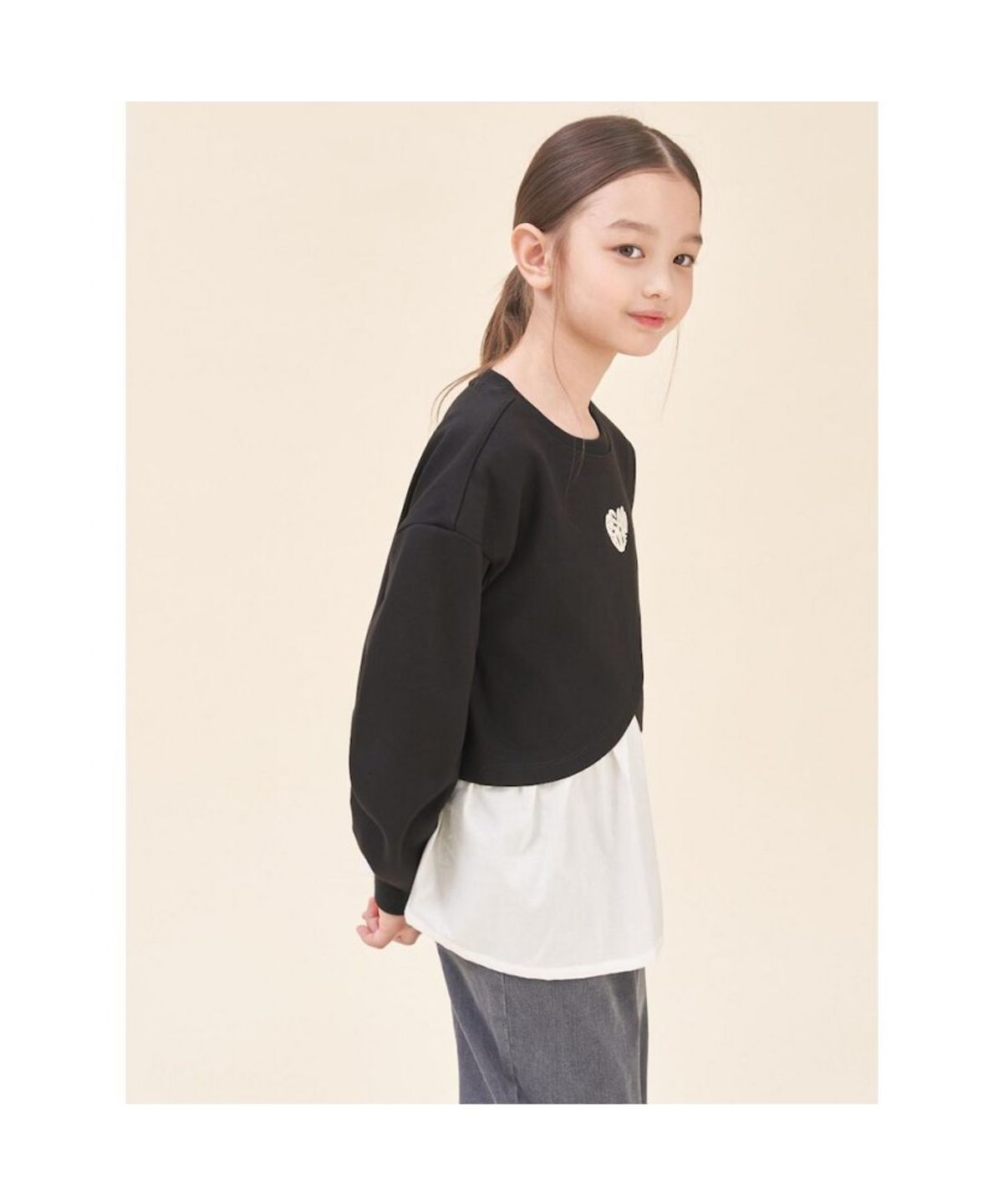 빈폴 키즈(BEANPOLE KIDS) 여아 레이어드형 스웨트 셔츠  블랙 (BI5841G035) (BI5841G035)