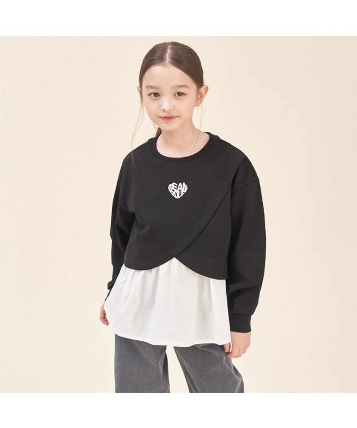 빈폴 키즈(BEANPOLE KIDS) 여아 레이어드형 스웨트 셔츠  블랙 (BI5841G035) (BI5841G035)
