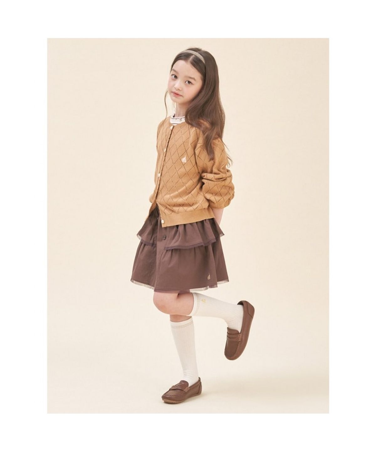 빈폴 키즈(BEANPOLE KIDS) 여아 크로쉐 카디건  옐로이시 브라운 (BI585AG01B)