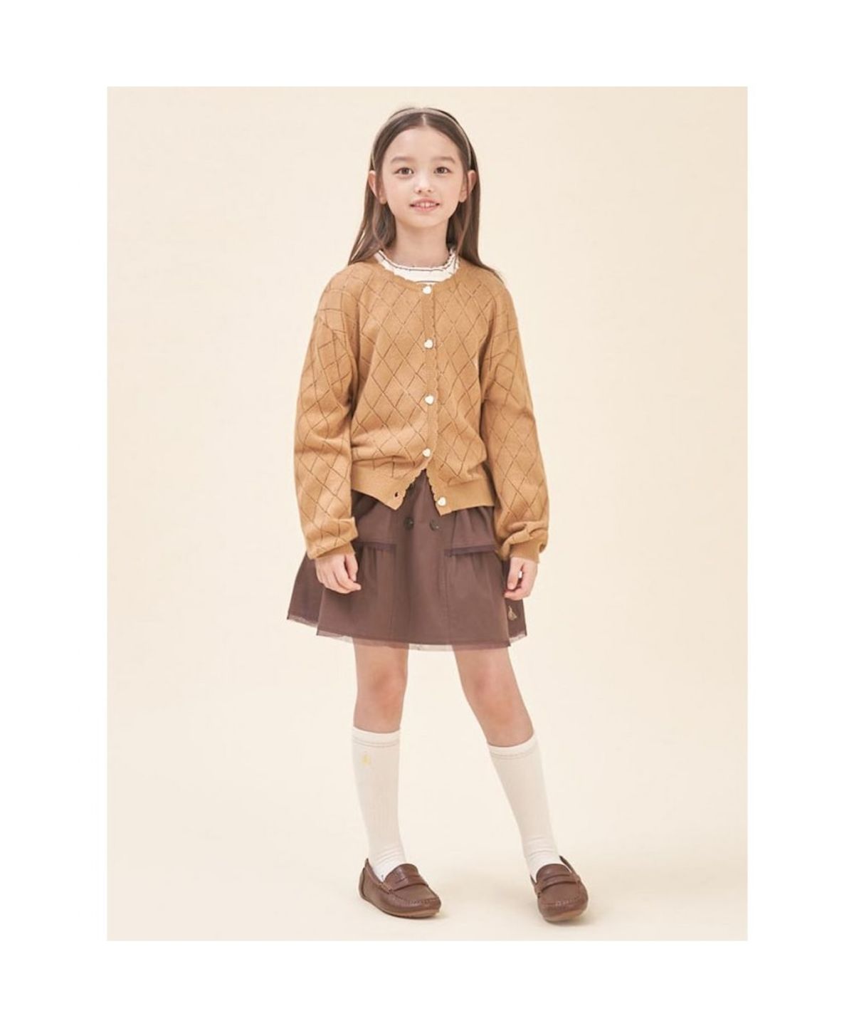 빈폴 키즈(BEANPOLE KIDS) 여아 크로쉐 카디건  옐로이시 브라운 (BI585AG01B)