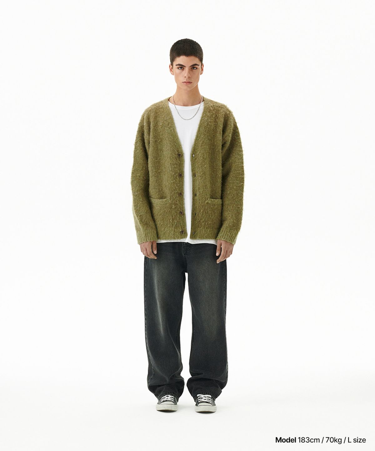 마하그리드(MAHAGRID) MIXED HAIRY KNIT CARDIGAN KHAKI(MG2FFMK681A)